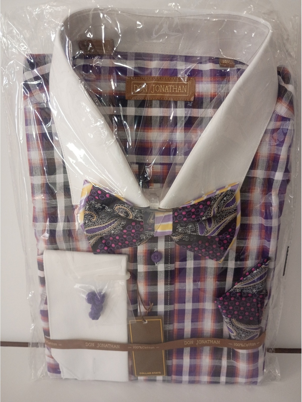 Plaid dress shirt with bow tie and cufflinks